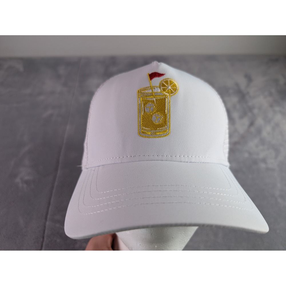 Athletic Works Mens White Trucker Hat Drink Graphic Snapback Mesh Cap One Size